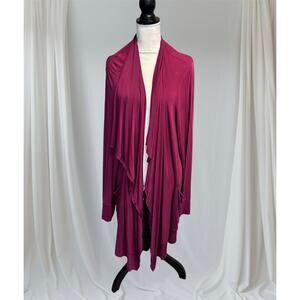 Cuddl Duds Women's Drape Front Cardigan Size 3X Burgundy Waterfall Long Sleeve